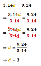 dividing both sides with 3.14