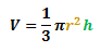 volume of a cone, V = (1/3)*pi*r^2*h
