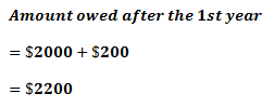 Amount owed after the 1st year is $2200