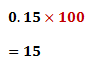 multiplying 0.15 with 100 gives 15
