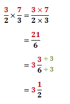 Multiply the converted fraction, 3/2 with 7/3