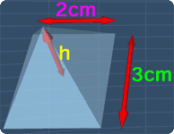 a pyramid with width 2cm, length 3cm and height h.