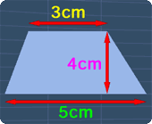 a trapezoid with the height of 4cm the parallel sides of 3cm and 5cm