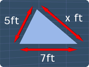 a triangle with side lengths of 5ft, 7ft and x ft