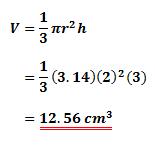 Using the volume formula of a cone, V=(1/3)*pi*r^2*h