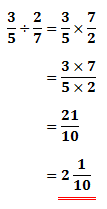 Multiply the fractions, 3/5 with 7/2