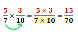 Multiply the denominators (7 x 10 = 70)