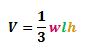 Volume for a pyramid, V = (1/3)wlh
