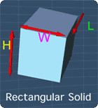 rectangular solid with width W, length L and height H