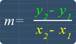 slope formula, y=(y2-y1)/(x2 -x1)