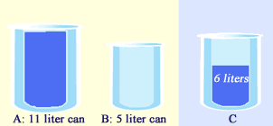 A has 11 liters and C has 6 liters of water