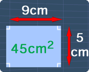 rectangle with the length of 9cm and the width of 5cm