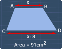 trapezium with parallel sides of x and x+8